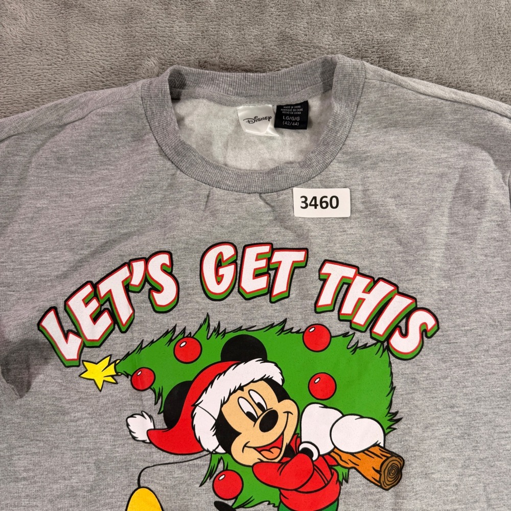 Disney Sweatshirt Mens Large Gray Mickey Pluto Christmas Party Started Pullover